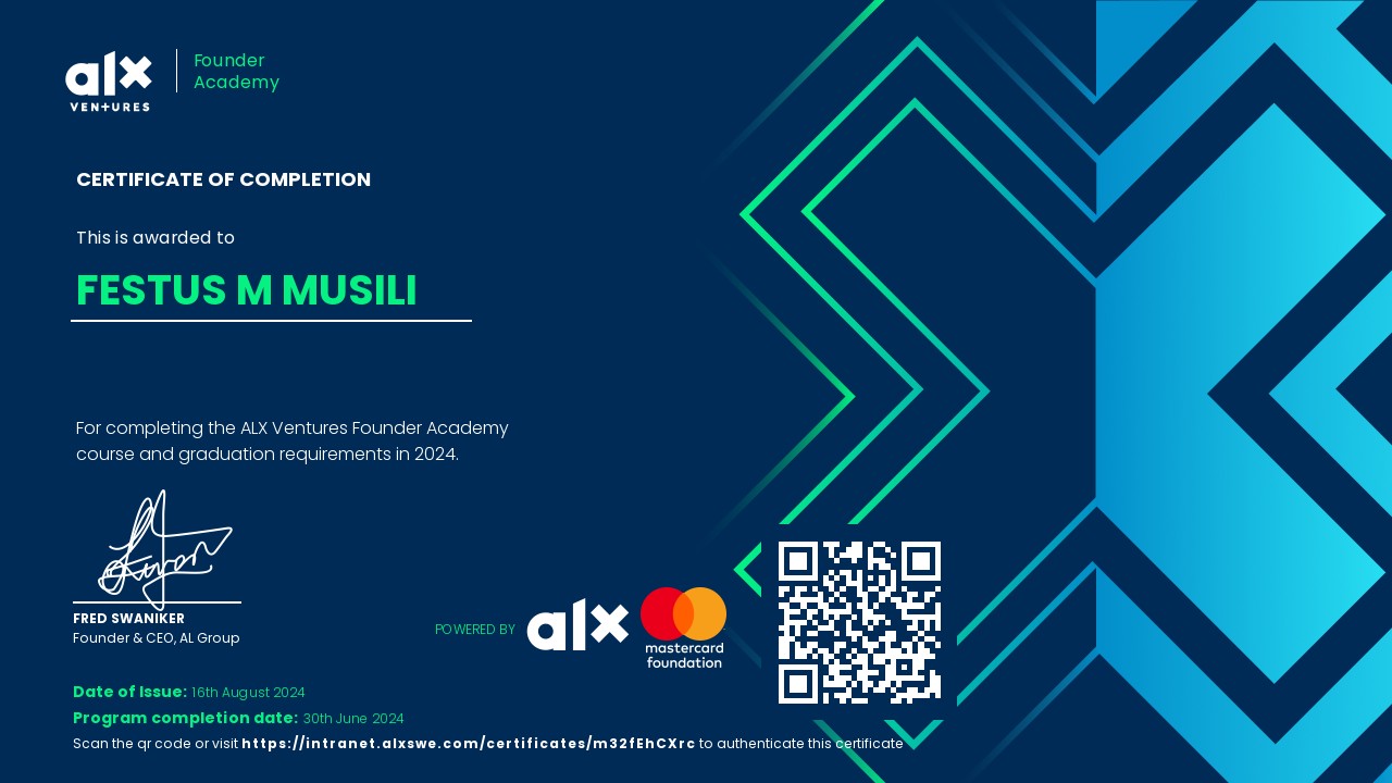 Founder Academy Certificate